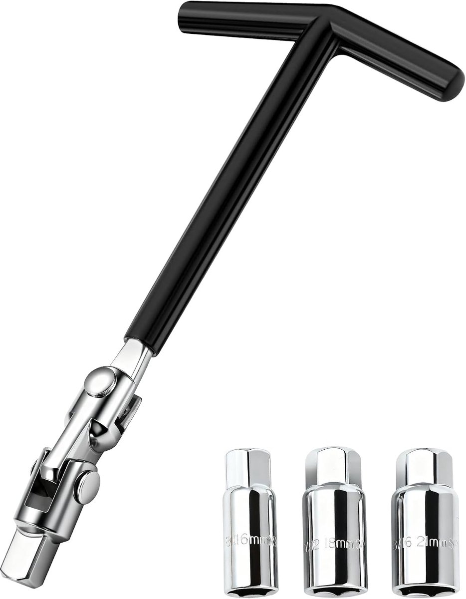 Bougiesleutelset, 4-delig, universele bougiesteeksleutel 16 mm / 18 mm / 21 mm met T-greep, bougieverwijderaar, geschikt voor auto en motorfiets