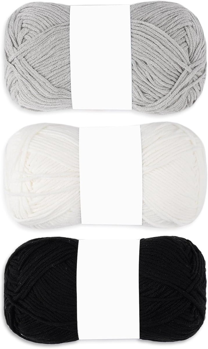 Haakgaren, katoen, haakgaren, breigaren, 60% katoen, 40% acryl, 3 x 50 g, zacht garen voor amigurumi, sjaals, kleding en accessoires (zwart)