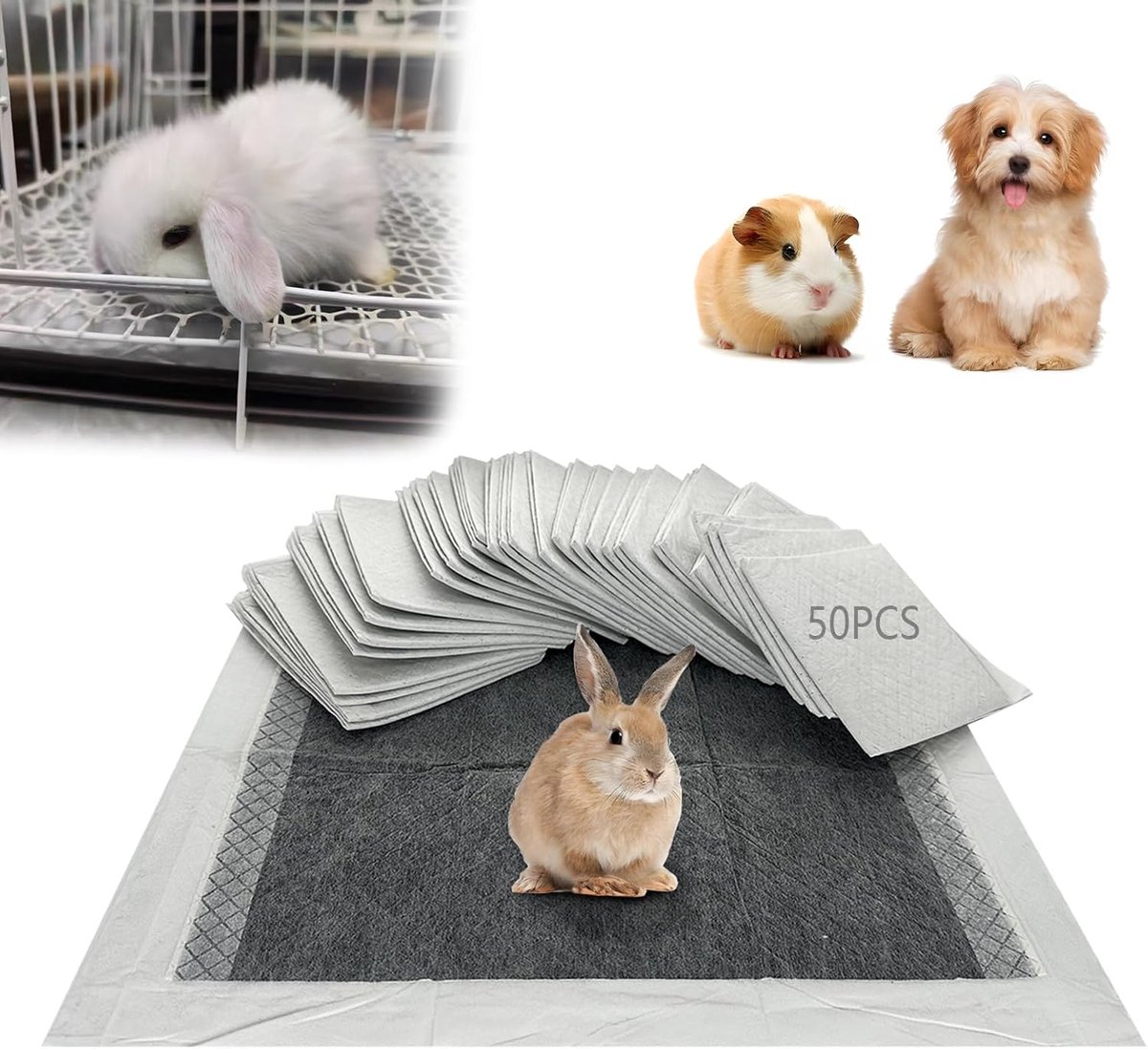 Mat voor Konijnenkooien, Wegwerp Onderleggers voor Huisdieren, 50 Stuks Superabsorberende en Geurbestrijdende PIPI Matten voor Puppy Cavia Chinchilla's Hamster Fretten Egel Katten
