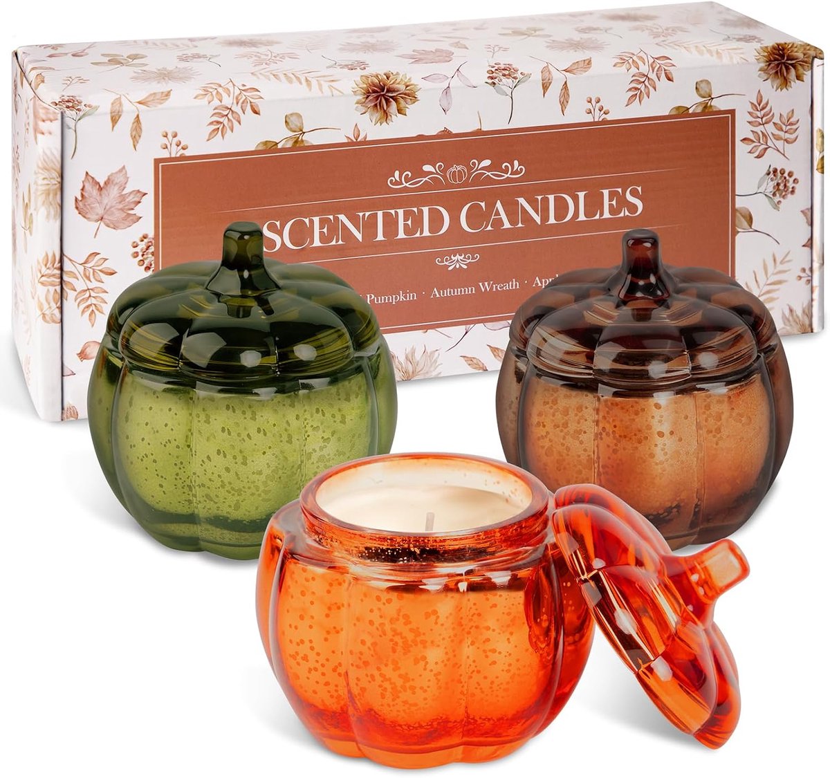 Geurkaarsen, 3 stuks, aromatherapie in de herfst, van glas, geurkaarsen, geschenkdoos voor vrouwen, moeder, verjaardag, aromatische kaarsen, pompoenoja