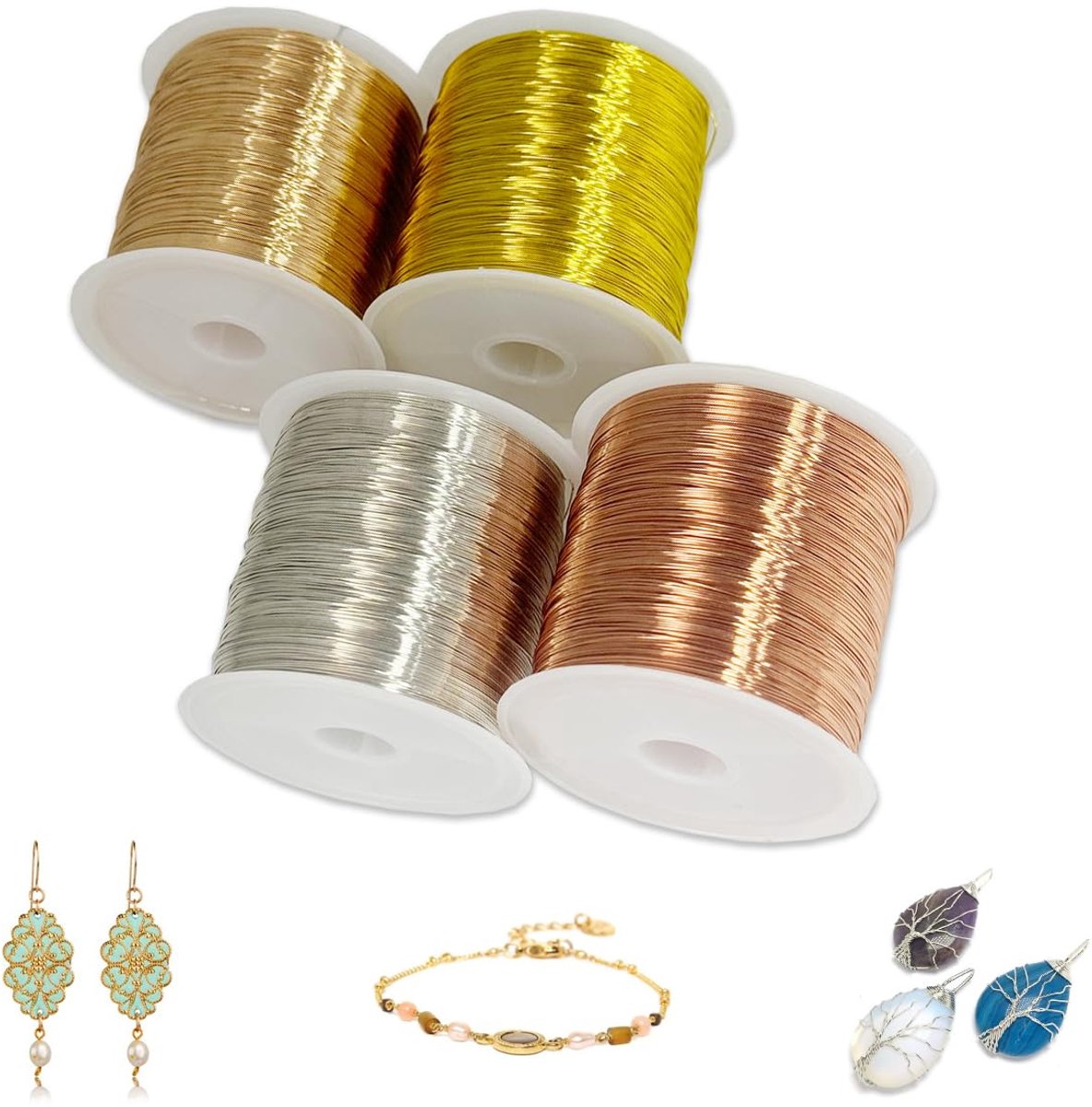Draad Goud,Zilver,Roségoud en Koper, 0,3mm knutseldraad Dun | 100 M/rol, handwerk sieraden draad, Dunne draad om te knutselen, kralendraad voor bloemenbindedraad, sieraden