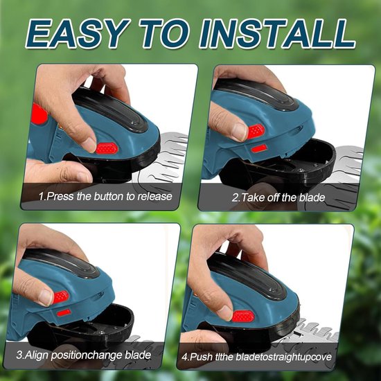2-in-1 draadloze heggenschaar en grasschaar voor Makita 18V accu, handheld struikmaaier, grasmaaier, heggenschaar met lange korte messen voor tuin, struik, tuin, gazon trimmen — afbeelding 3