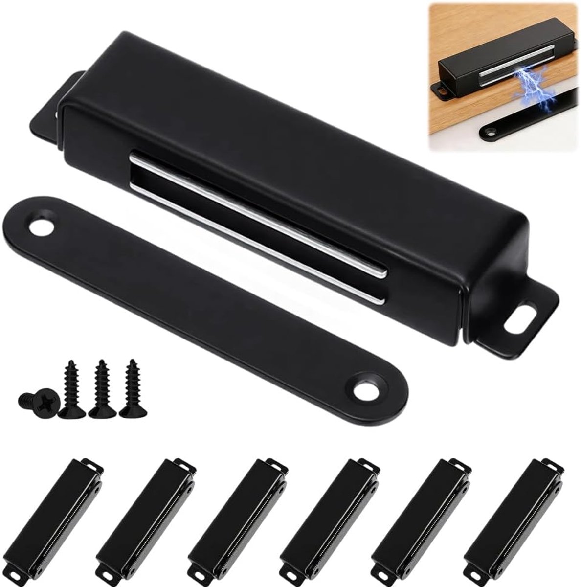 6 stuks magnetische snappers, deurmagneten, sterk, magnetische deursluiter, meubelmagneet, deuropener, magneetsnapper roestvrij staal, magneetsluiting voor kastdeuren, kledingkasten, zwart