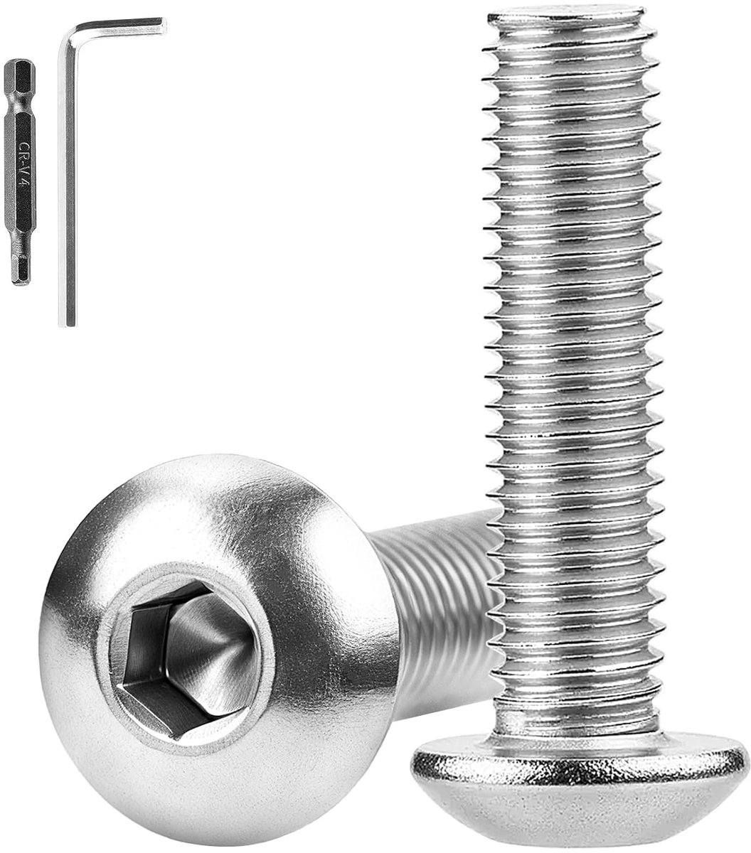 25 stuks lenskopschroeven, M6 x 30 mm, platte kopschroeven, binnenzeskant 304 roestvrij stalen schroeven, ronde kopschroeven, volledige schroefdraad, machineschroeven voor meubelinbouw