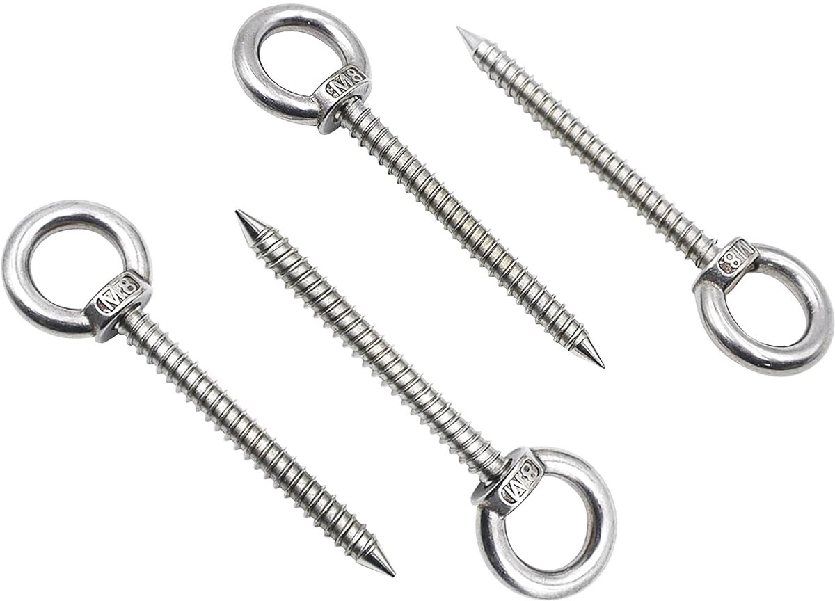 4 stuks ringschroef M8, 304 roestvrij staal, oogschroeven, heavy duty, lange oogschroef M8 x 80 mm, oogschroef voor hangmatten, luifels, vaste kabel, bloemenhangers, hangstoelen, schommelstoelen