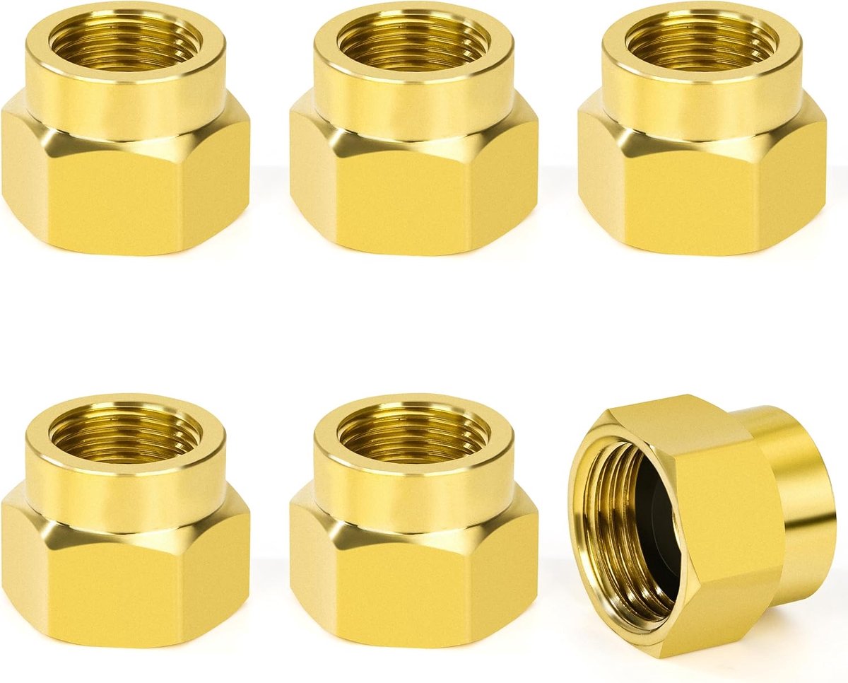 6 stuks messing huls, bus 1/2 inch x bus 3/8 inch schroefdraadslangaansluiting, zeskantkoppelingsbus geschikt voor het omzetten van slangaansluiting