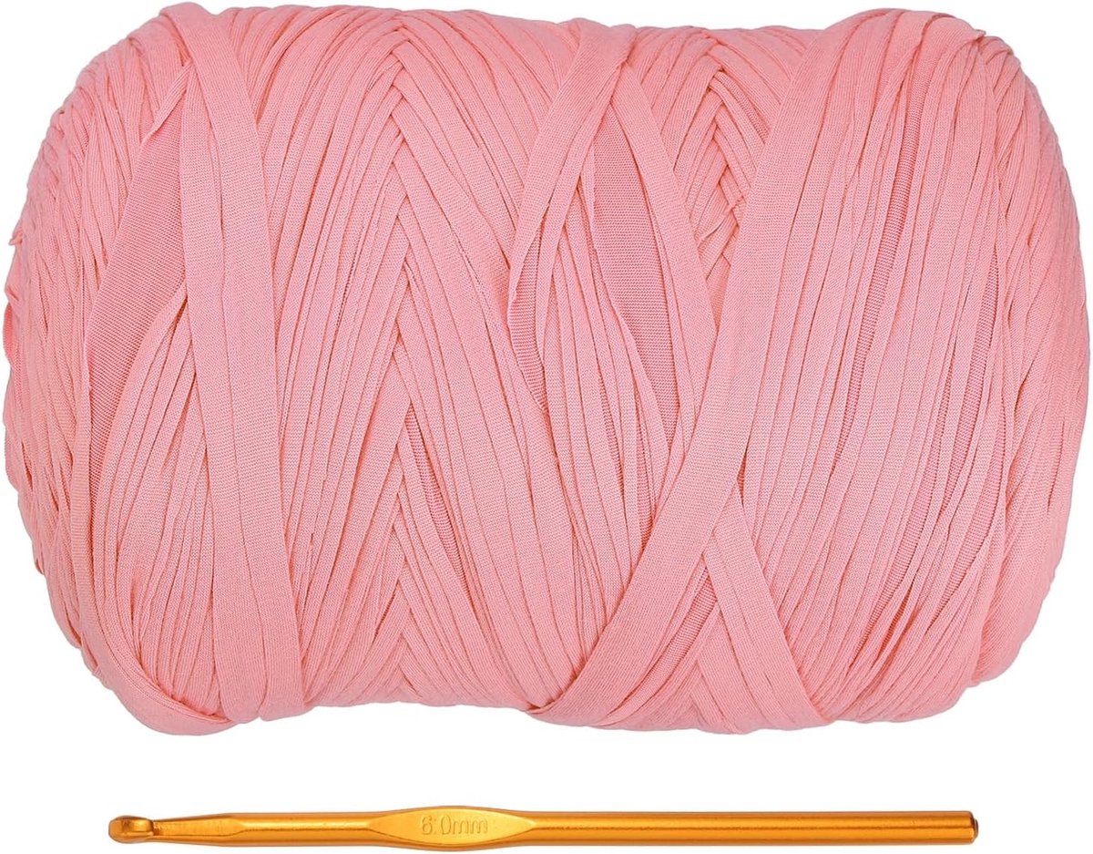 T-shirtgaren om te haken met 1 haaknaald, 800 g/208 m zacht hoogelastisch breigaren voor beginners, gehaakte tas/mand/woondecoratie (watermeloenroze)