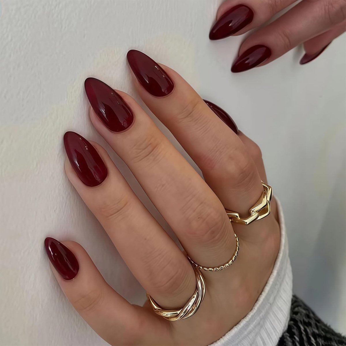Nagels om op te plakken, 30 stuks Wijnrood French Tip druk op nagels, Hoogglans Effen kleur gel nagels, Druk op nagels, Bordeaux volledige bedekking acryl kleefnagels