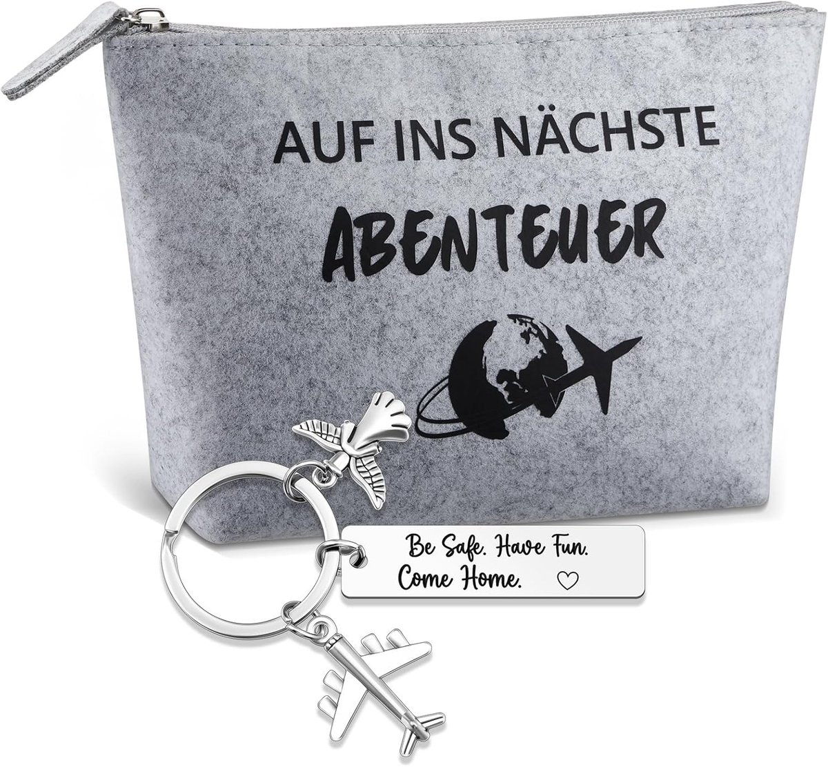 Reiscadeau, geluksbrenger, reizen, vilt, cosmeticatas, beschermengel, sleutelhanger met gravure voor reizigers, toilettas, klein cadeau voor reizigers, buitenlandse jaar, afscheidscadeau