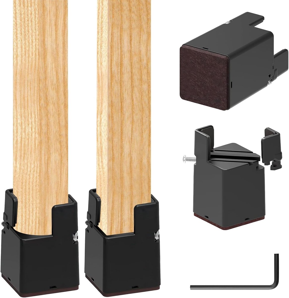 4stuks verstelbare meubelverhogers 5cm, meubelverhogers met schroefklemmen, zwaar belastbaar voor vierkante ronde poten 22-42 mm Stoelen bedden (5 cm zwart)