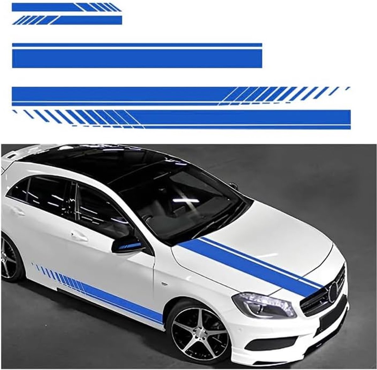 5-delige set autosticker motorkap, racestickers zijkant carrosserie, aangepaste stripestickers voertuigen, versiering voor skirts, motorkaps en bumpers, auto-accessoires voor buiten (blauw)