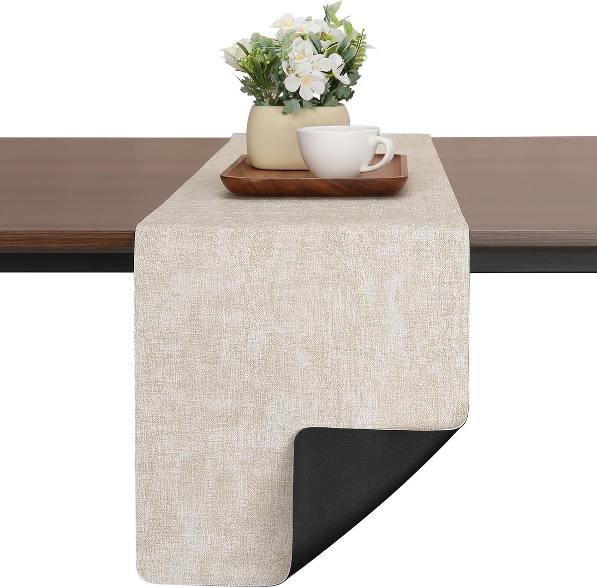 tafelloper van kunstleer, dubbelzijdig, antislip, wasbaar, herbruikbaar, hittebestendig, tafelloper (zwart, 40 x 183 cm)