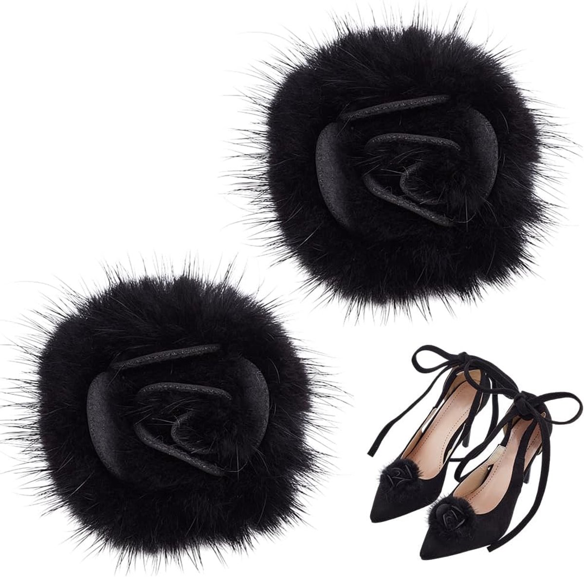 PandaHall 2 stuks pompoms schoenclips, pluizige schoenclips van imitatiebont pompon bal met bloem schoen bedels decoratie hoge hakken schoenklemmen pompons schoengespen voor schoenen hoeden