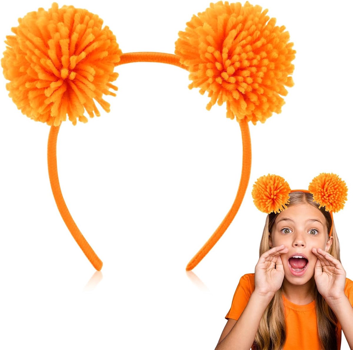 Pompons Haarreif Bärenohren Kostüm Damen Met Plush Ball Aperol Spritz Accessoires Kostüm Damen Fasching（Oranje）