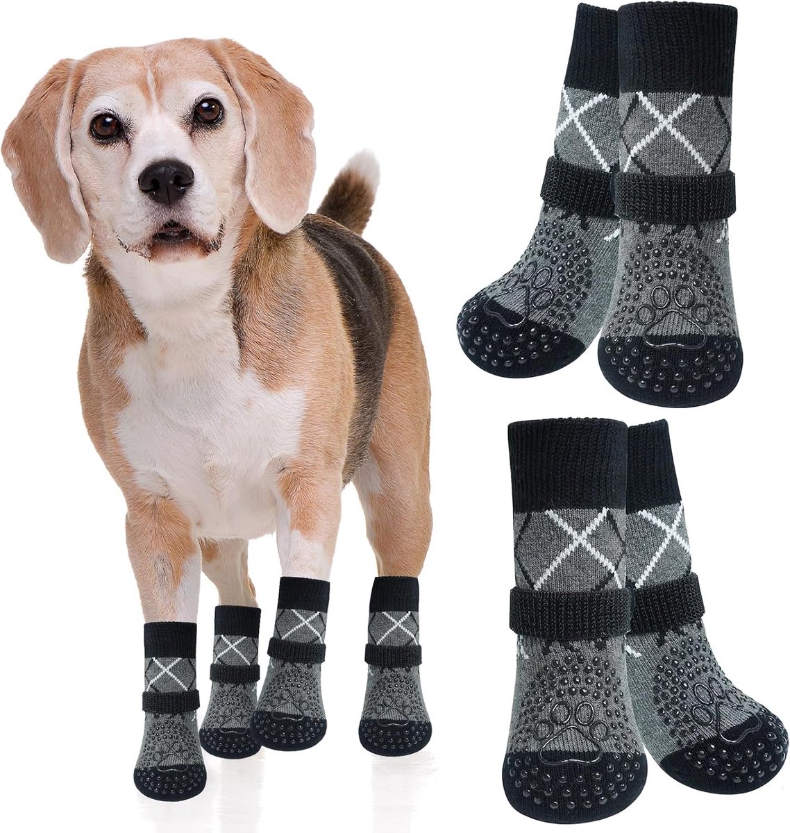 antislip, 2 paar pootbescherming, hondenletsel, verstelbare sokken voor honden, flexibele antislipsokken, hond, geschikt voor binnen en buiten, grijs, L