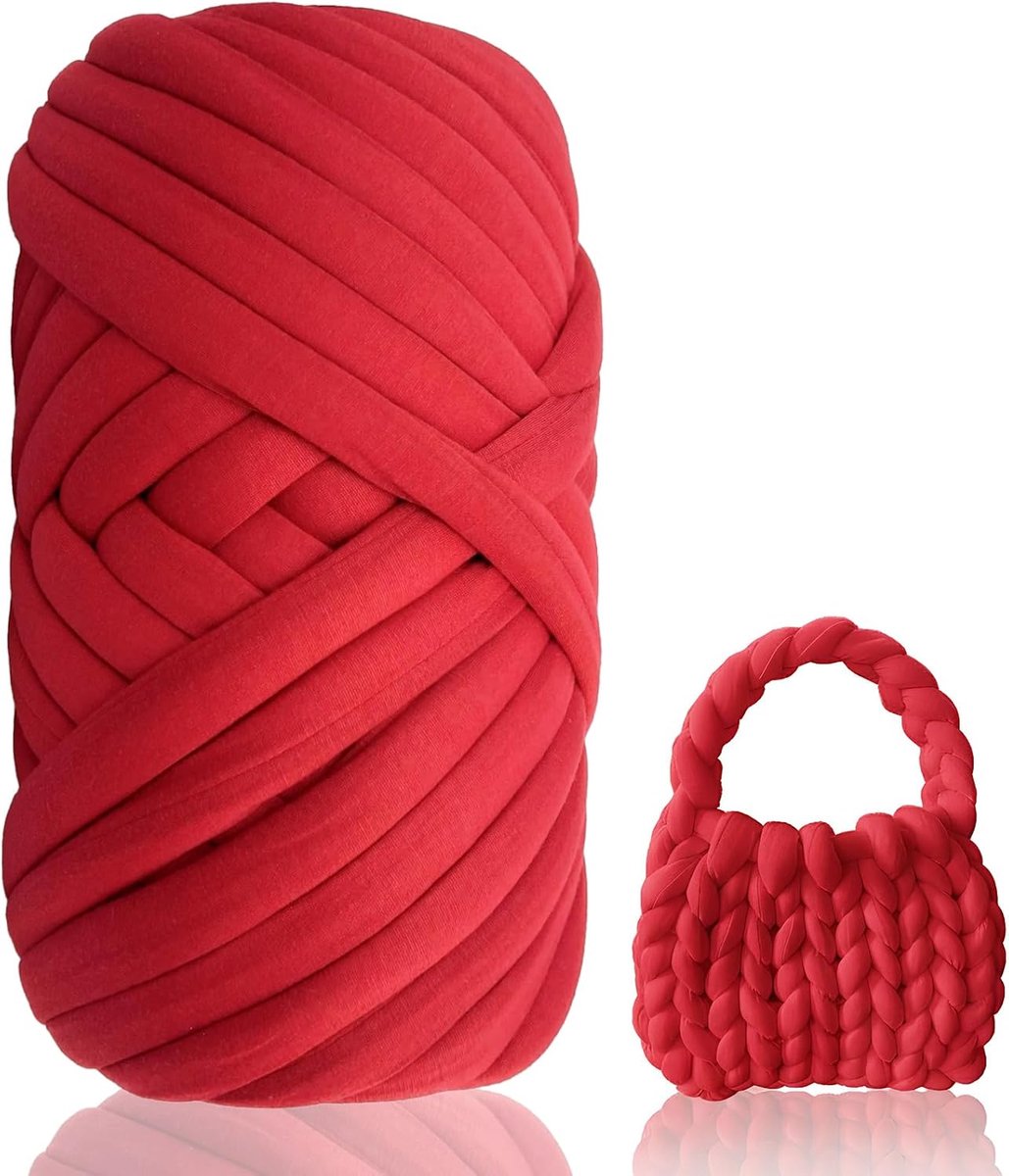 Yarn Wol voor handbreien, breigaren, haakwol voor beginners, tassen, dekens, kussens, deken, manden, huisdiernesten, doe-het-zelf kunsthandwerk, rood, 25 m