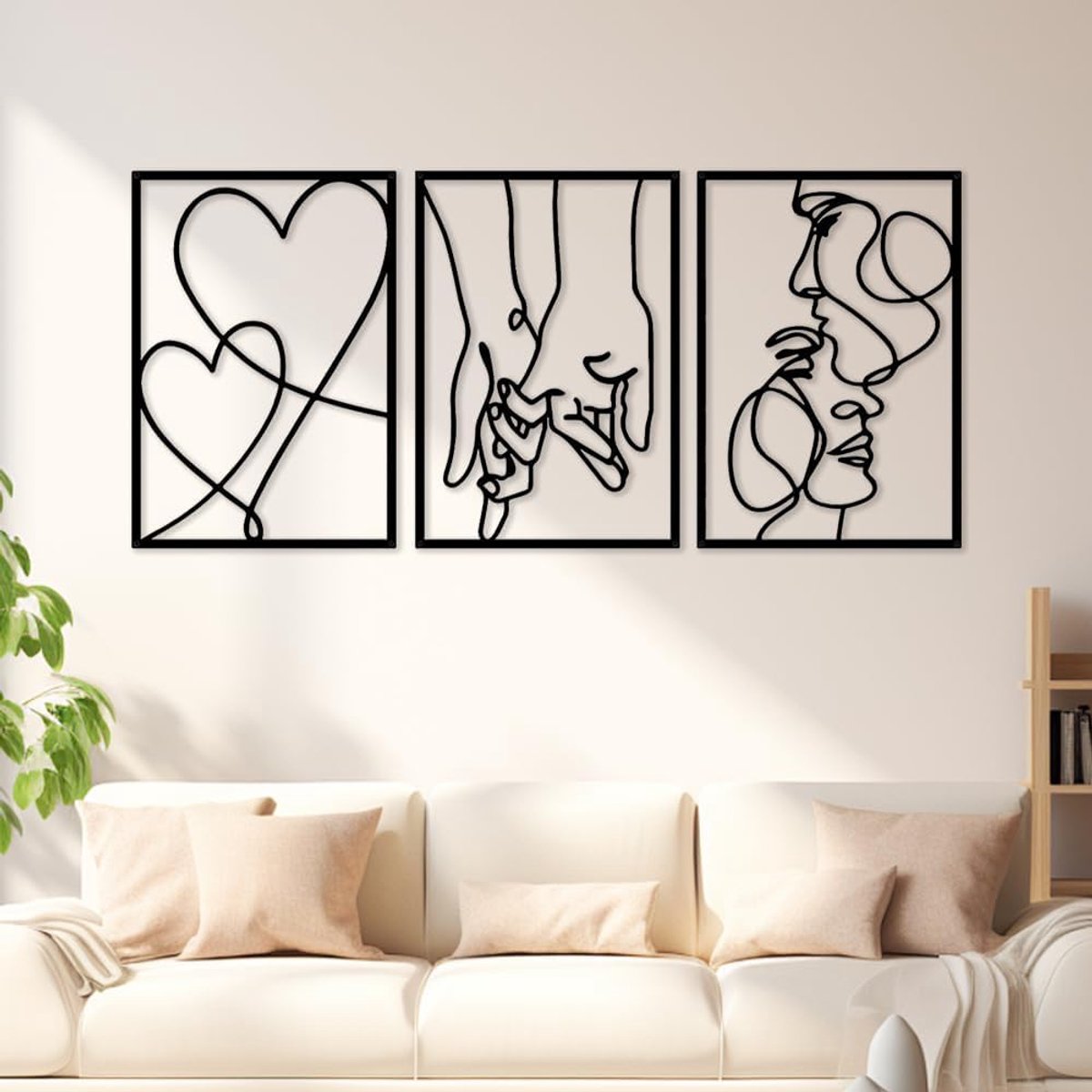 3 stuks minimalistische metalen wanddecoratie, liefhebbers | Kuss, hart, hand, esthetische metalen muurkunst, romantische wanddecoratie voor slaapkamer