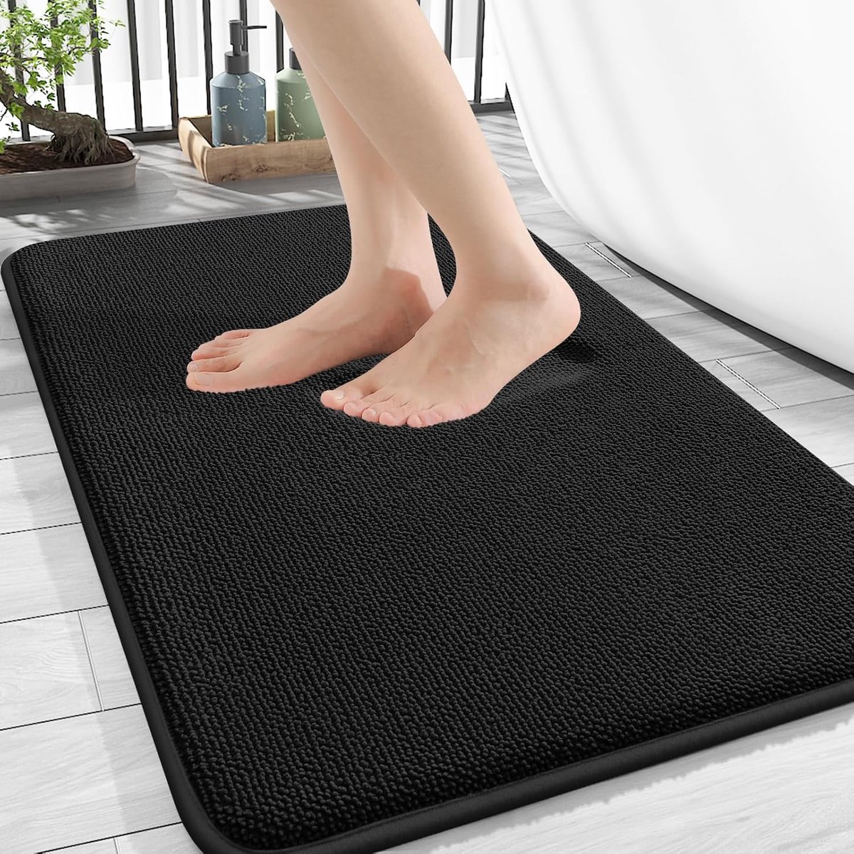 Traagschuim badkamertapijt, zachte badmat, antislip, wasbaar, dikke badmat, absorberend, douchemat, 50 x 76 cm, zwart