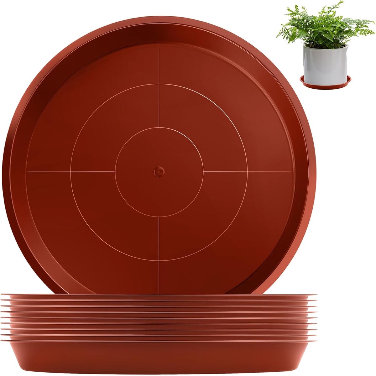 6 stuks ronde onderzetters voor bloempotten 30 cm, kunststof plantenonderzetters, sierpot onderzetters, potonderzetters, roodbruine ondertellers, bloempot voor binnen- en buitenplanten