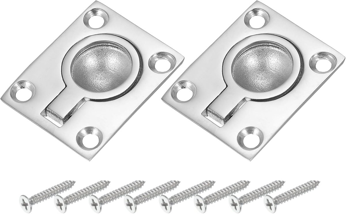 1-7/8"x1-1/2 Flush Pull Ring Handvatten, 2 Stks 316 RVS Vierkante Inbouw Deurtrek Verborgen Boot Luik Klink met Schroef voor Marine Jacht Meubels, Zilver