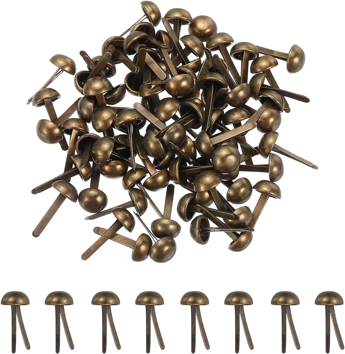 120 stuks Brads papieren bevestigingsmiddelen, 6 x 13 mm metalen ronde kop splitpinnen, prong brads voor scrapbooking lederen ambachtelijke decoratieve doe-het-zelf benodigdheden, brons