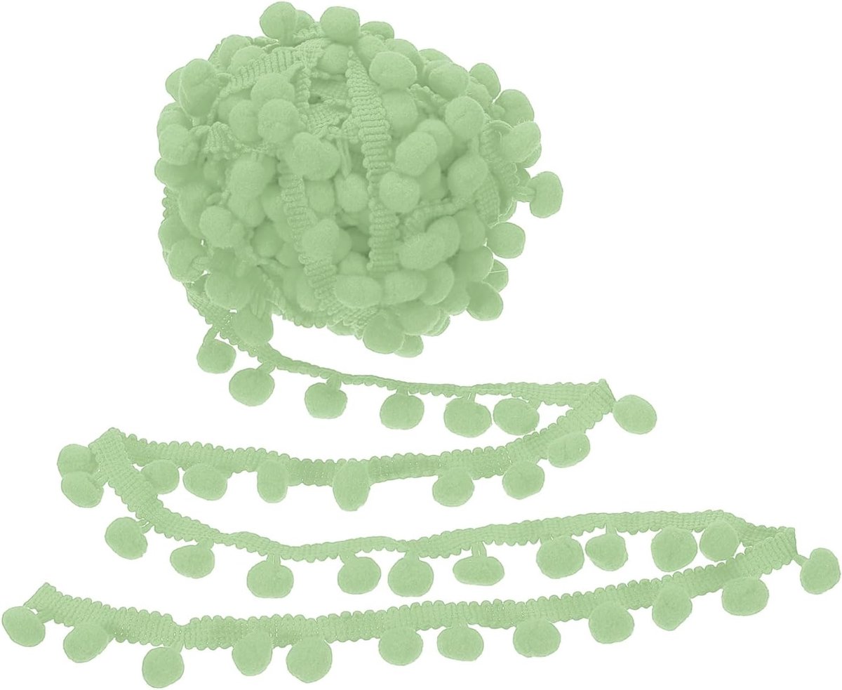 10 Yard x 3,5 cm Pom Pom Ball Fringe Trim, 1 rol geborduurde pompons trim lint mini bal kwastje kant accessoire voor naaien doe-het-zelf ambachten huis gordijn decoratie, groen