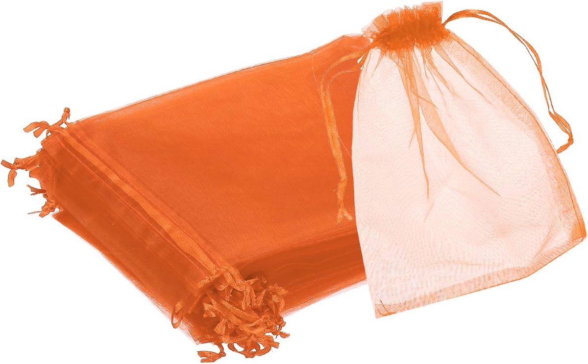 Organzazakjes, 15 x 20 cm, transparante netzakjes met trekkoord, voor cadeau, sieraden, bruiloft, feest, Kerstmis, snoep, 25 stuks, oranje