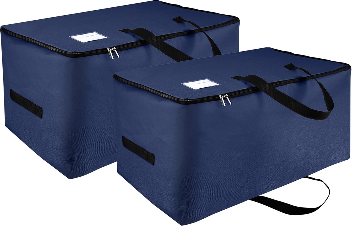 2 stuks opbergzakken voor onder bed met handvat, 105 l, grote opbergtas voor kleding van Oxford-stof, opvouwbaar, draagbaar, voor slaapzaal, verhuizing, donkerblauw