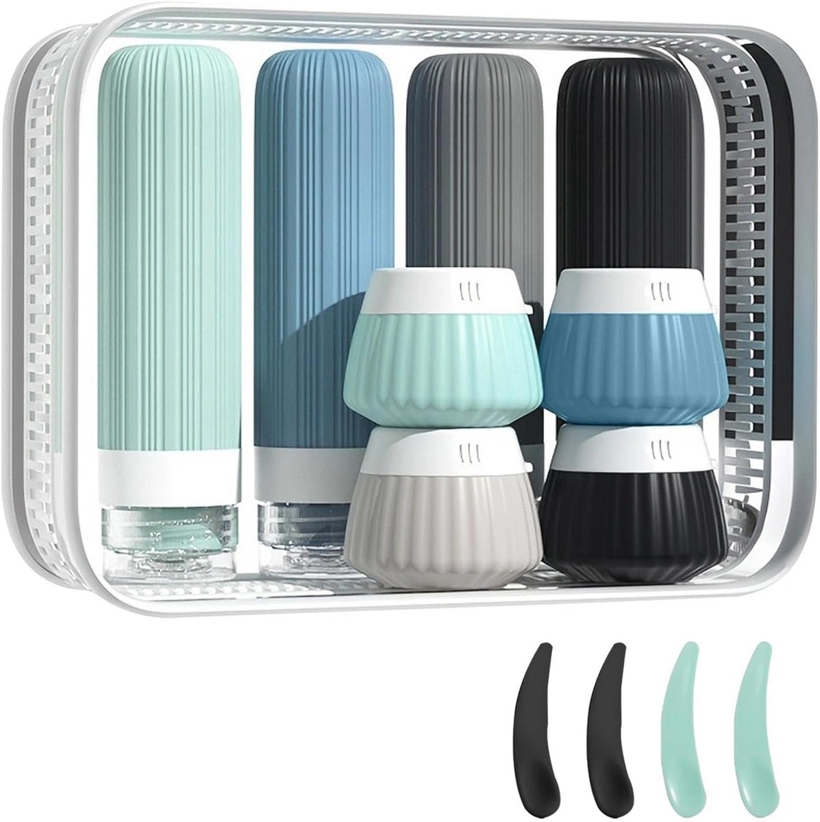 8 Stuks Siliconen Reisflessen 40/90ml, Siliconen Reisflessen Set | Lekvrij reisflessen Containers, Kleine Knijpflessen voor Shampoo, Lotion, Cosmetica