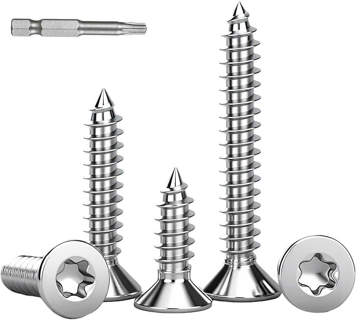 Houtschroeven,Roestvrij Staal | Inclusief Bit,Volledige Schroefdraad,Zilver,RVS 304 A2 V2A,voor Spaanplaat,Houtbewerking,Reparatie,Meubel