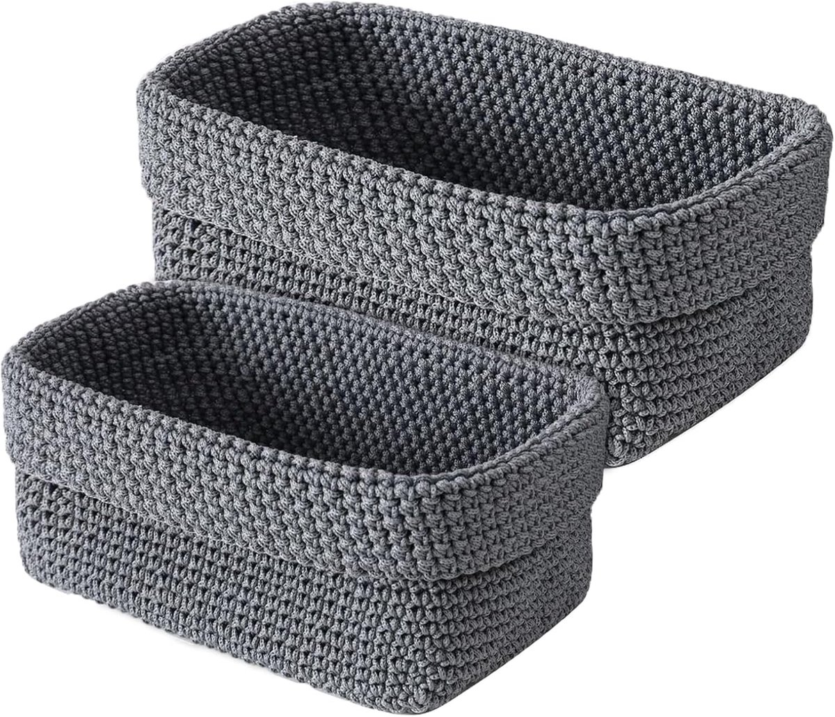 Opbergmand voor badkamer, handgeweven, rechthoekig, 2 stuks, grijs | Voor slaapkamer, badkamer, keuken, werkkamer, kantoor