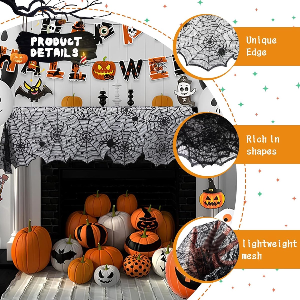 stof, Halloween-spinnenweb tafelkleed, zwart, decoratie, rechthoekig tafelkleed (spinnen)