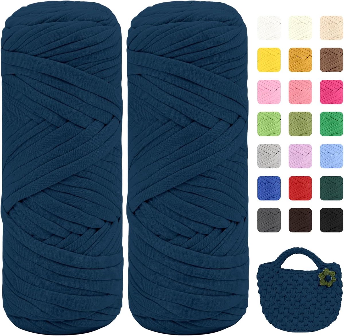 400 g T-shirtgaren, set van 2 stuks (elk 200 g/75 m), zacht bijloosgaren voor haken en breien, kleurintensief en onderhoudsvriendelijk, ideaal voor haaktassen, manden, tapijten, doe-het-zelf