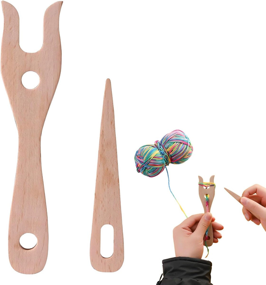 2 stuks gebreide vork voor kinderen, breimachine, breien voor kinderen, kindervork, houten vorken, breipaard.