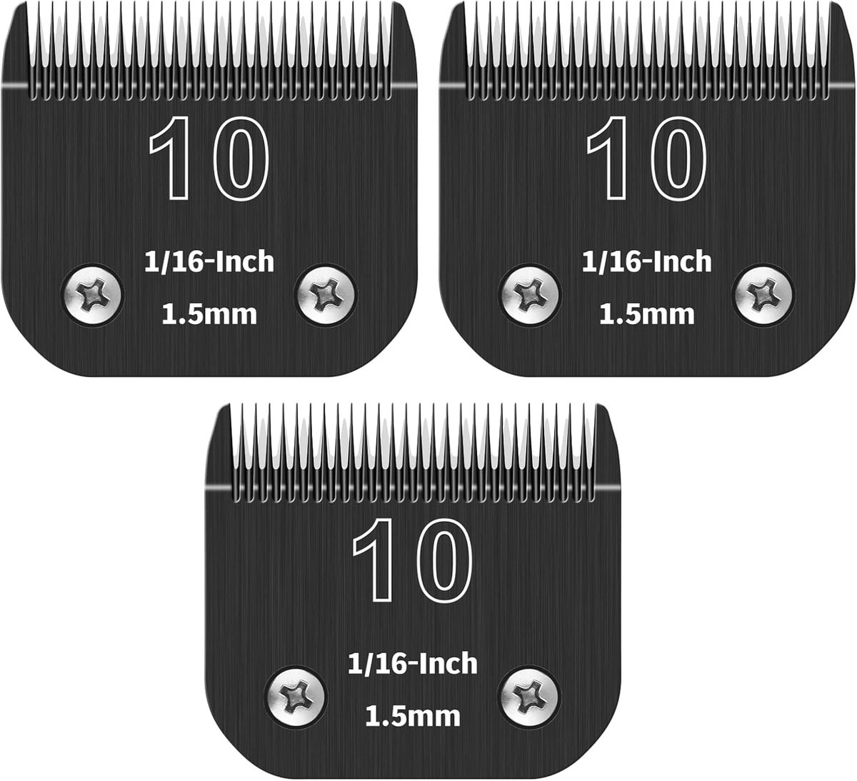 Set van 3 hondensnijbladen 10# afneembaar, stalen blad 1,5 mm, compatibel met Andis, Oster A5, Wahl KM-10, Moser, Heiniger - zwart