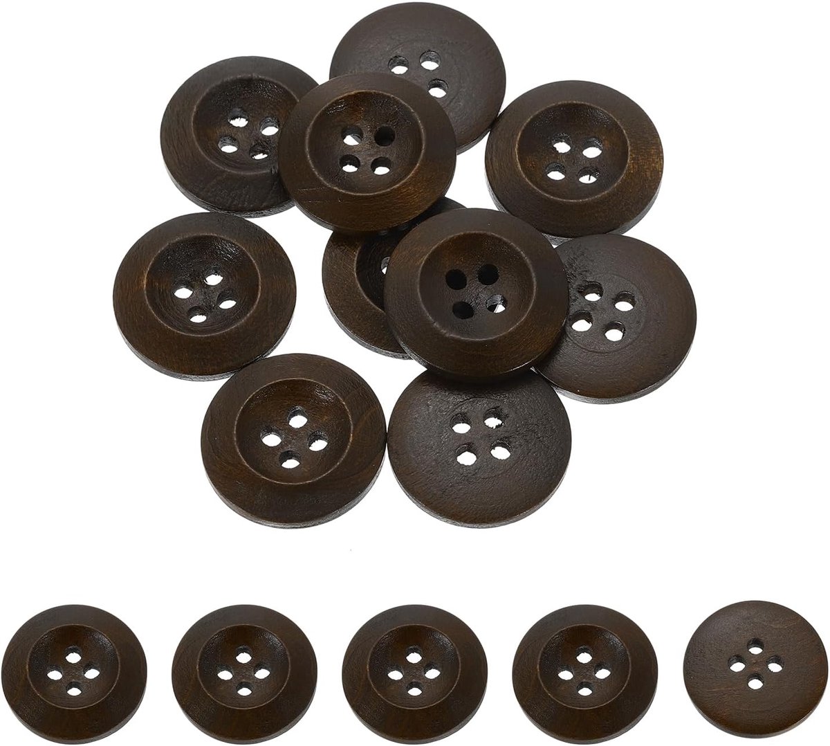 Knopen, 18 mm (3/4") 4 gaten ronde houten knopen naaien knoop handwerk voor naaien, doe-het-zelf handwerk, kleding, donkerbruin