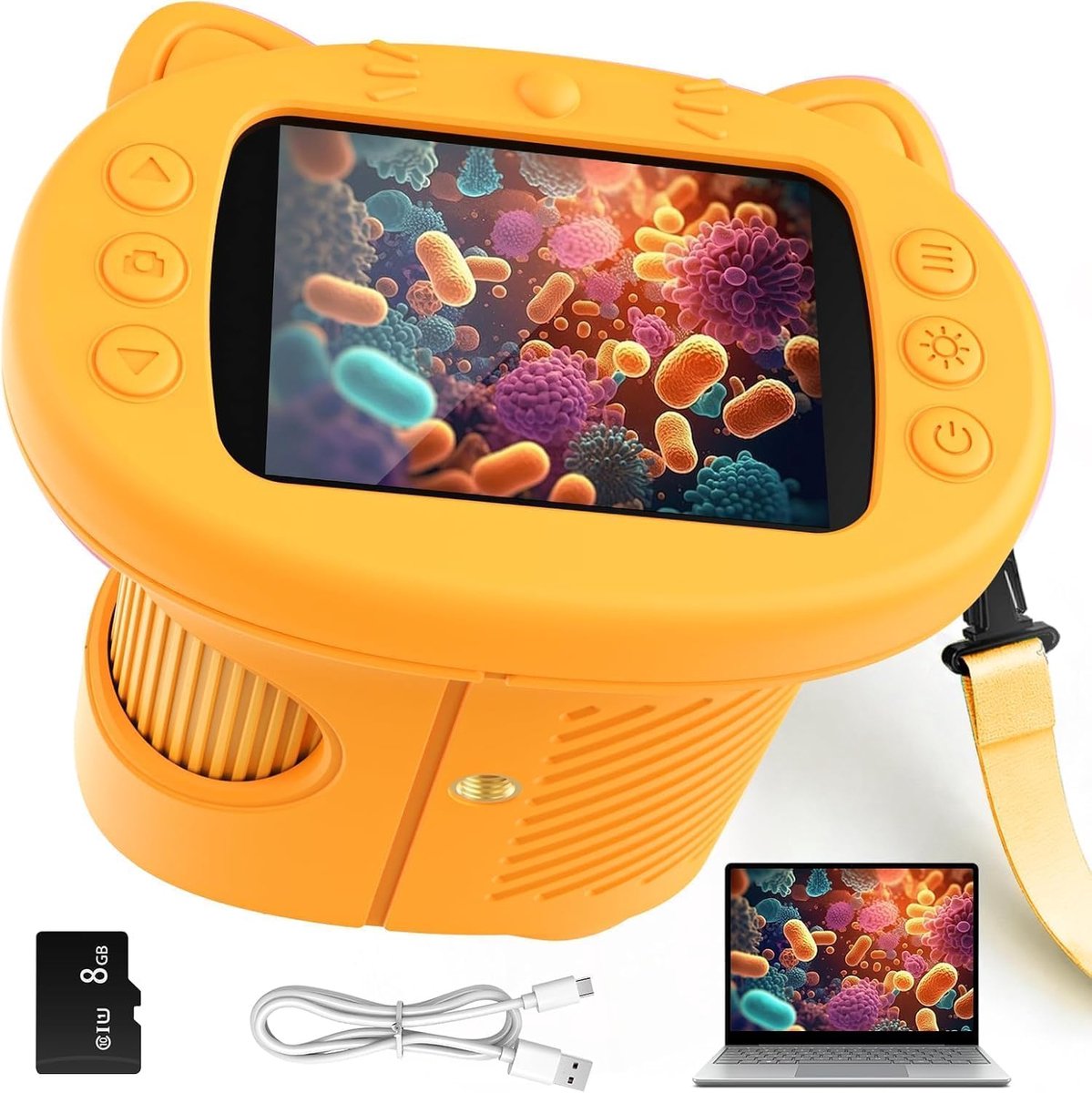 kindermicroscoop, 1000x digitale microscoop voor kinderen. Draagbare microscoop met 2,4 inch scherm, educatief wetenschappelijk speelgoed, ideaal cadeau voor kinderen van 3-10 jaar (oranje)