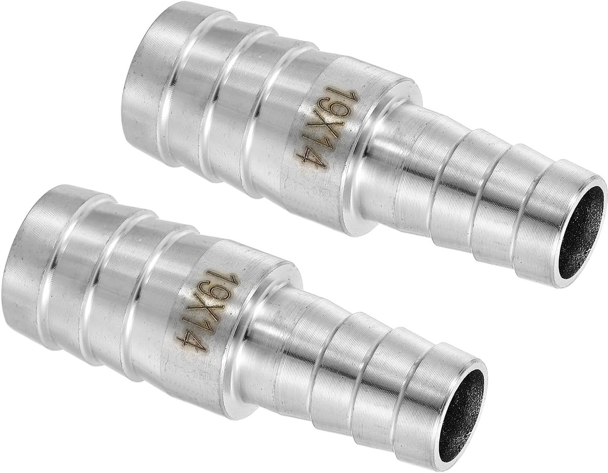2 stuks 3/4" naar 9/16" slangaansluiting verloopstuk buisschroefverbinding, 304 roestvrij stalen schroefverbinding voor vacuümsystemen, industriële buisverbindingen, zilver