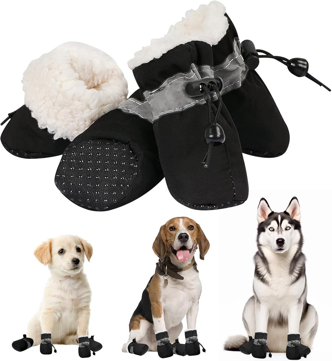 Schoenen, antislip hondensokken, hondenschoenen met reflecterende riemen, hondenschoenen, sneeuw, warm, pootbeschermingsschoenen voor kleine en middelgrote honden (zwart, maat 3)