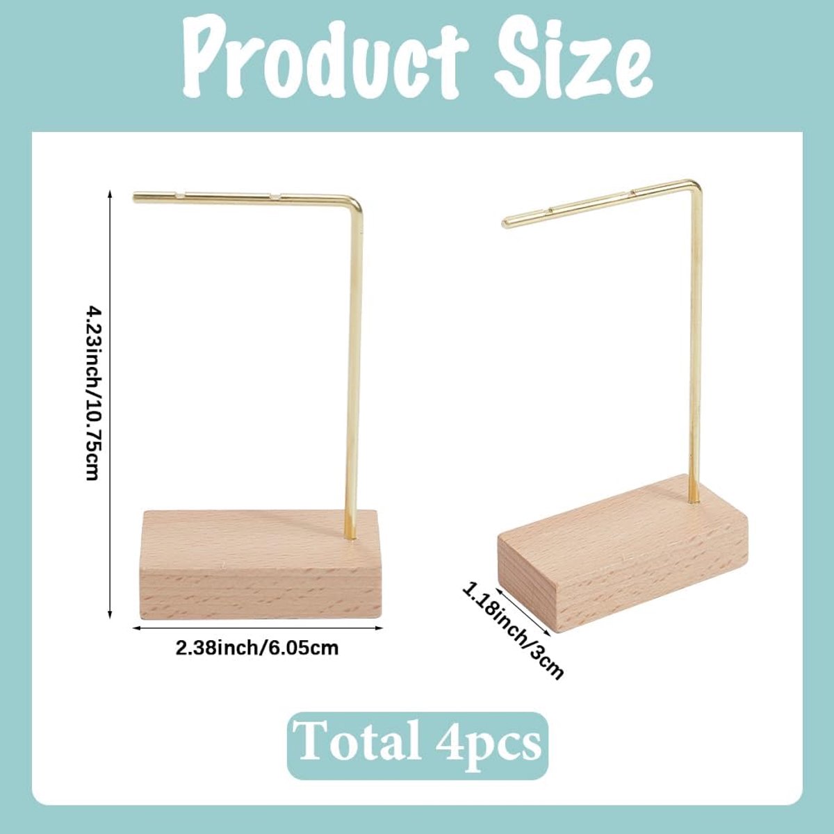 4 stks L Bar Oorbel Stand Messing Sieraden Stand Goud Messing Metalen Oor Stud Oorbel Houders Hanger Display Organizer Plank met Houten Basis voor Sieraden Slaapkamer Entryway Display Home — cadeau in Sieraden - foto 4