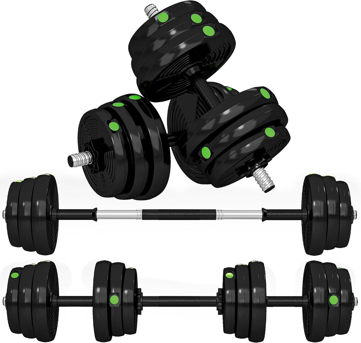 2-in-1 halterset verstelbaar met halterschijven, zwart | Halterset, vloervriendelijke lange halter, voor krachttraining, fitness, gewichtheffen
