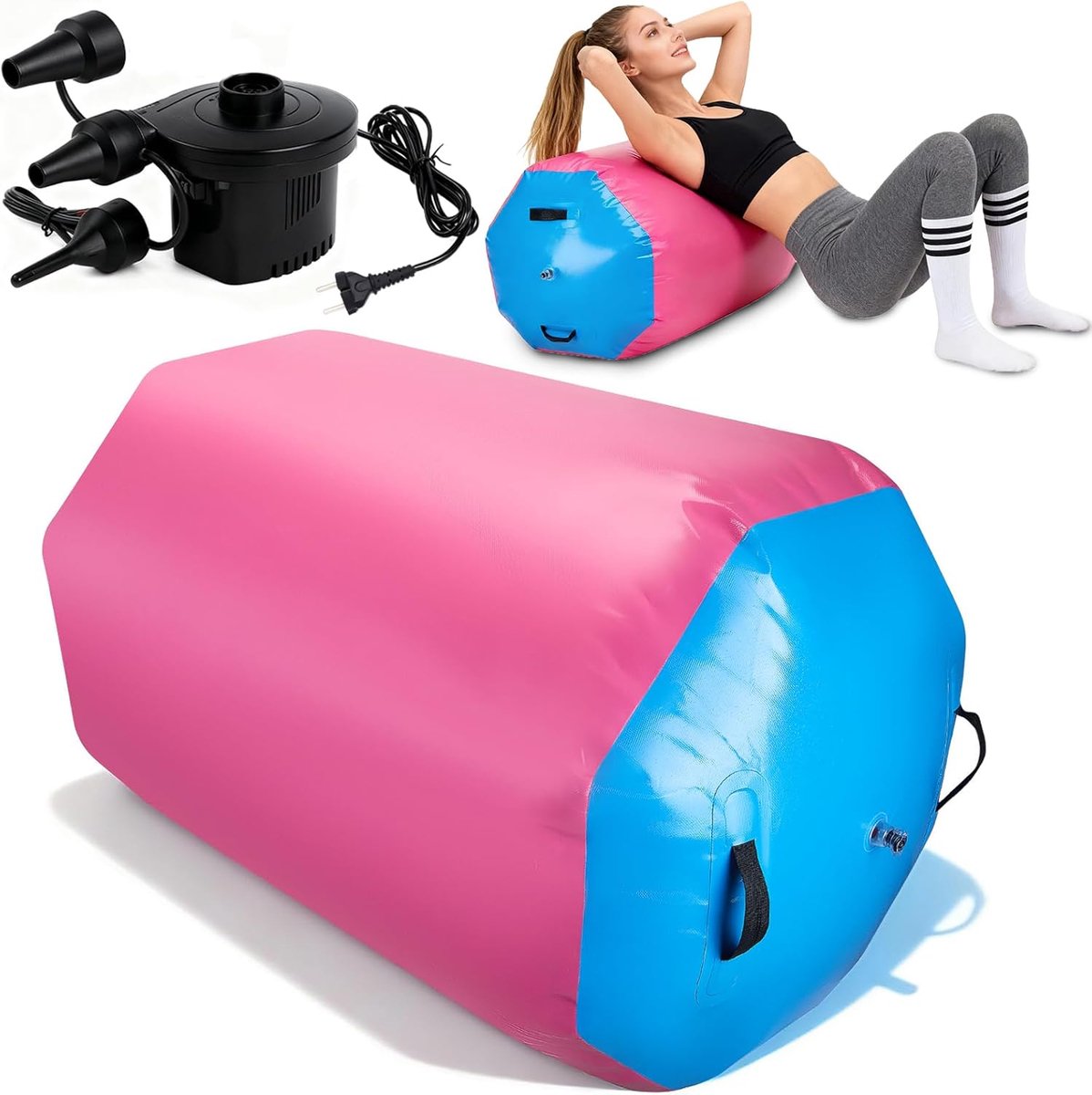 mat, Air Roll gymnastiekmat, turnmat, opblaasbare mat met elektrische luchtpomp, gymnastiekmat, opvouwbaar, voor thuis en buiten