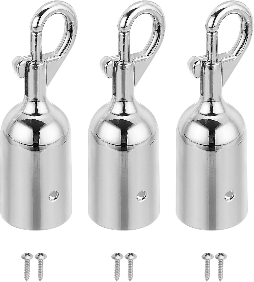 1,2 inch x 3,7 inch snaarpunt voor barrière, 3 stuks koordeindkappen barrière touw touw touw karabijnhaak voor menigte controle wachtrijscheider, zilver