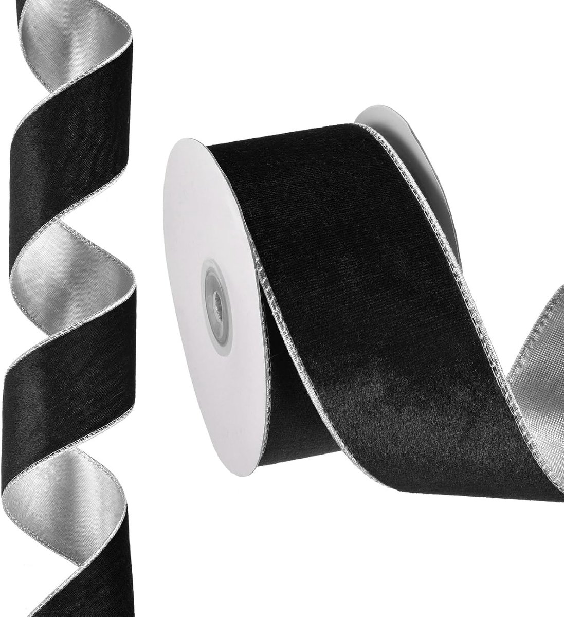 2,5 cm x 6,3 cm kerstlint, fluwelen linten geschenkverpakkinglint voor knutselen, verjaardag, bruiloft, festival, vakantiedecoratie, zwart/zilver