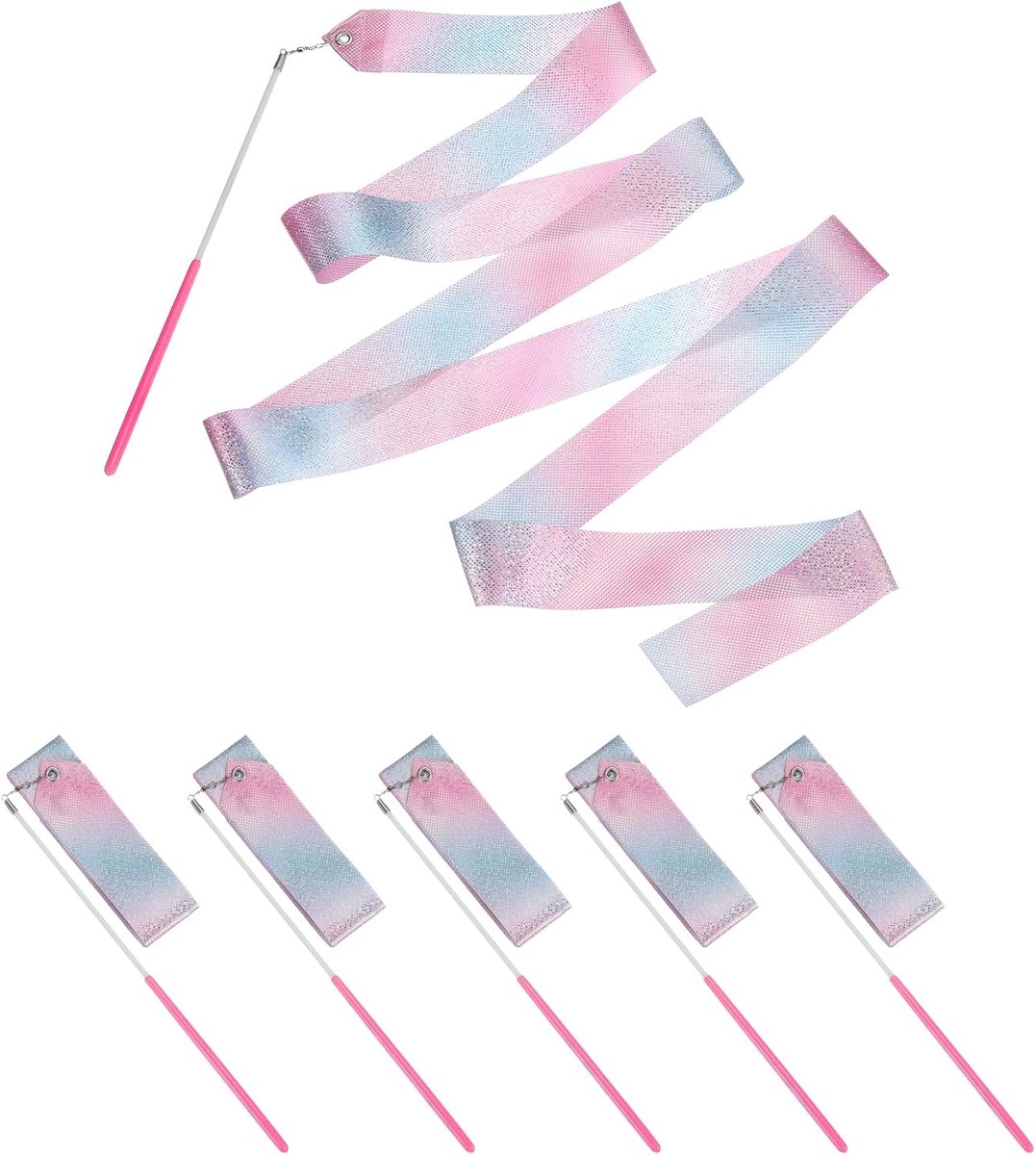 Linten, 6 stuks 170 cm gymnastiekdansstreamers met antislip toverstaf, dansvlaggen voor geschenken, dansen, talentenshows, stokdraaien, bling roze