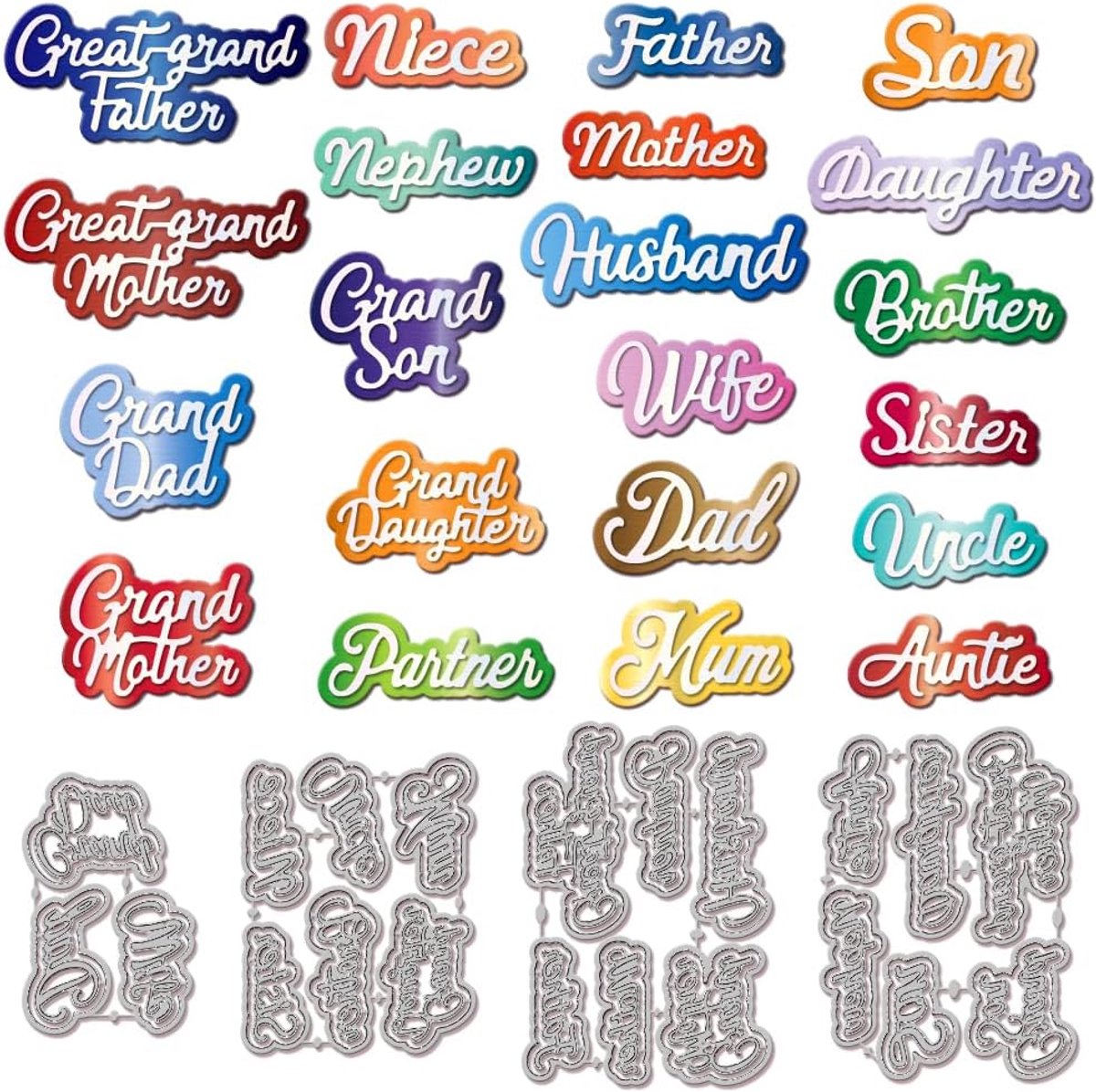 Overlay Familie Mumbers Woorden Frame Snijmallen voor DIY Scrapbooking Metalen Woorden Alfabetten Cut Dies Papa Moeder Die Cuts Voor Kaarten Maken Embossing Fotoalbum Craft Decor