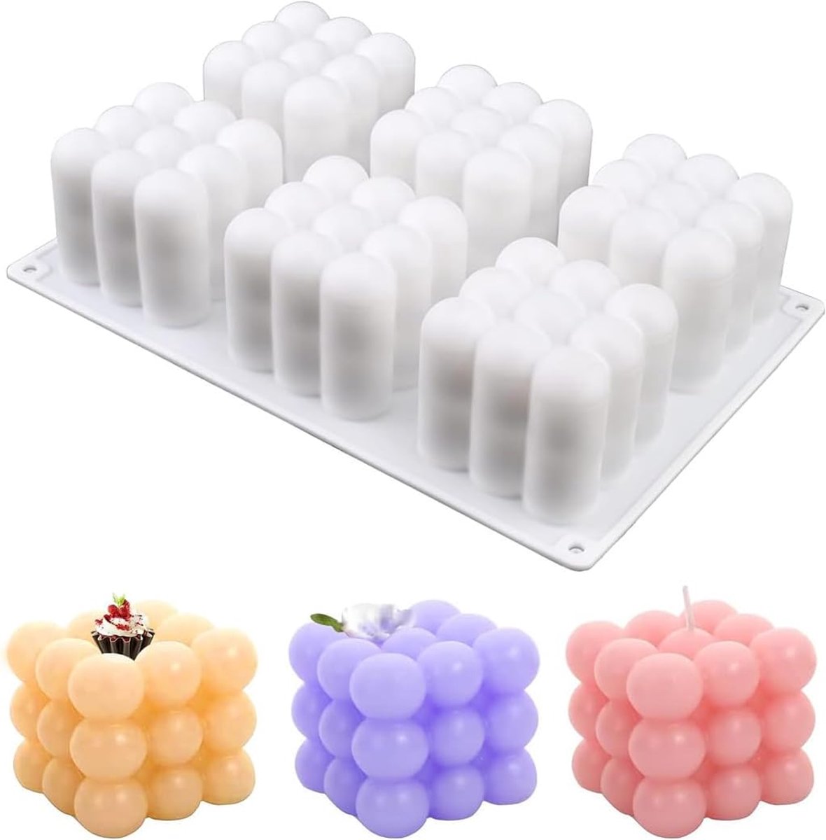 Kaars - 6 holle ruimten kaarsvormen siliconen, 3D kaarsvormen om te gieten, voor het gieten als huisdecoratie, knutselornamenten, doe-het-zelf knutselkaarsen, decoratiegereedschap, zeep