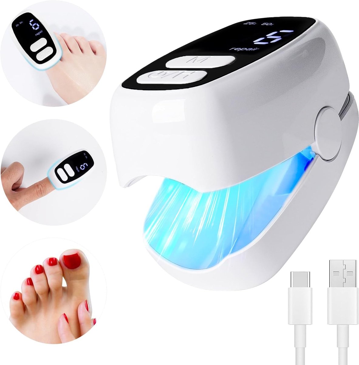 Upgrade nagelschimmel, laserapparaat, reiniging, nagelschimmel, snelle intensieve tijdmeter, oplaadbare koude lasertherapie, nagelreiniging en verzorgingsapparaat, 3 tijdinstellingen, wit