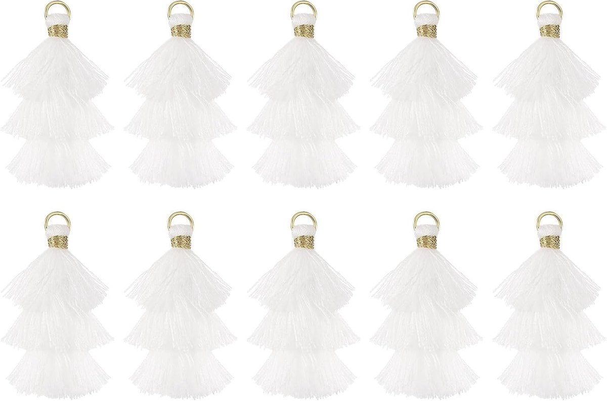 10 stuks kleine drielaagse kwasten, 4,6 cm, mini-kwastjes, tashanger, Boheemse handgemaakte kwasten, sleutelhanger voor doe-het-zelfprojecten, sieraden maken, decoratie, wit