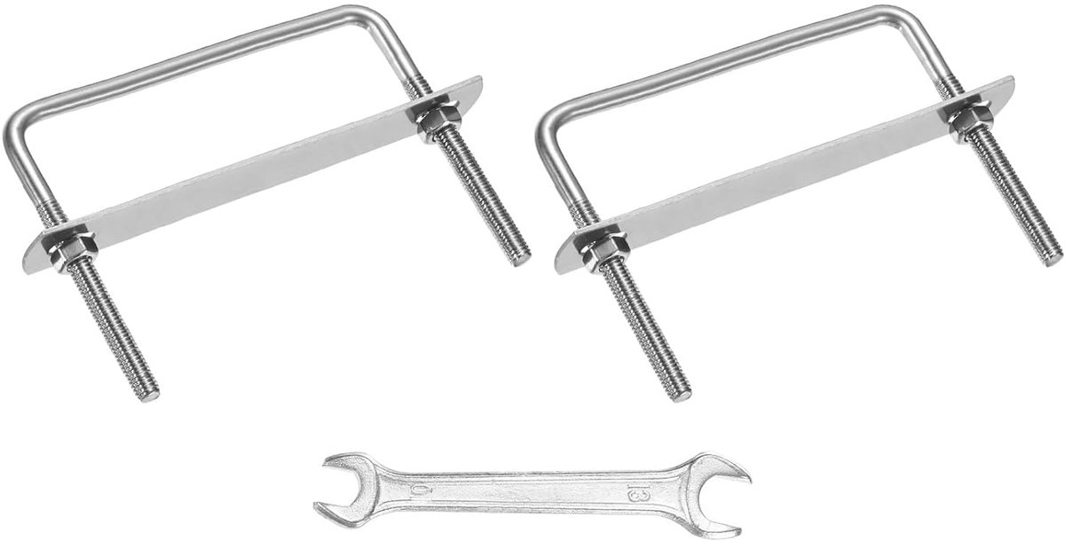 U-boutenset (M8 x 80 x 70 mm, zilver), 2 stuks vierkante U-bouten van roestvrij staal 304 met frameplaten, moeren, sluitringen en sleutel, voor ski/board/zeilboot